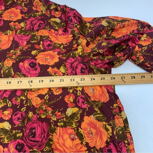 Zara Silk Blouse‎ Top Woman Medium  Purple Floral High Neck Colorful Tropical - Picture 10 of 13